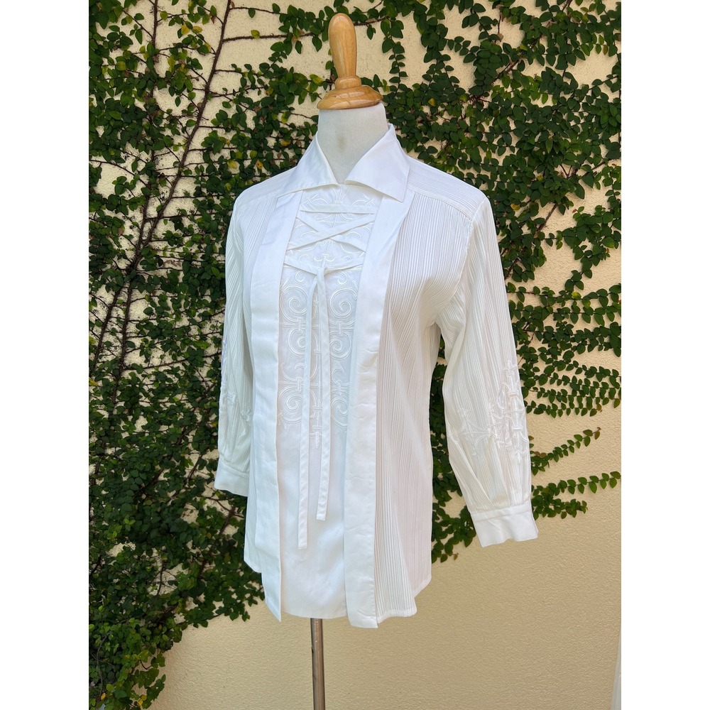 Escada vintage white cotton long sleeve button down blouse, sz 38